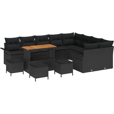 vidaXL 13-Teiliges Garten-Sofaset mit Kissen in Schwarz aus Poly Rattan und Akazienholz 3362179 vidaXL 13-Teiliges Garten-Sofaset mit Kissen in Schwarz aus Poly Rattan und Akazienholz 3362179