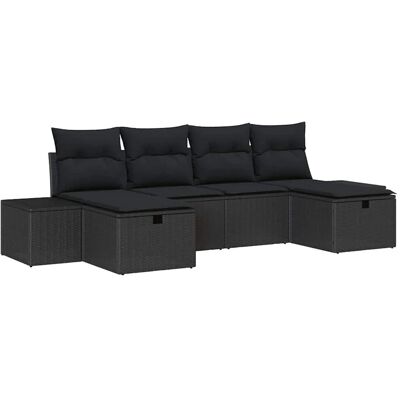 vidaXL Gartensofa-Set mit Kissen 6 Stk Schwarz Poly-Rattan 3360754 vidaXL Gartensofa-Set mit Kissen 6 Stk Schwarz Poly-Rattan 3360754
