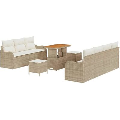 vidaXL 10-Teiliges Garten-Sofa-Set mit Kissen in Beige aus Poly Rattan und Akazie 3362231 vidaXL 10-Teiliges Garten-Sofa-Set mit Kissen in Beige aus Poly Rattan und Akazie 3362231