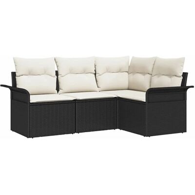 vidaXL Garten-Sofa-Set mit Kissen 4-Tlg Schwarz Poly Rattan 3354006 vidaXL Garten-Sofa-Set mit Kissen 4-Tlg Schwarz Poly Rattan 3354006