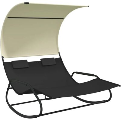 Furnicato Doppel-schaukelliege Mit Sonnendach Schwarz Und Creme Furnicato Doppel-schaukelliege Mit Sonnendach Schwarz Und Creme