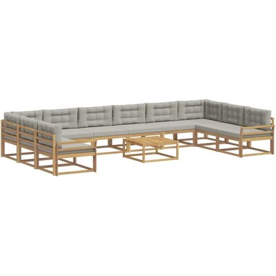 vidaXL Outdoor-Sofagarnitur mit Kissen 11 Stk Weiß und Hellgrau 3387140 vidaXL Outdoor-Sofagarnitur mit Kissen 11 Stk Weiß und Hellgrau 3387140