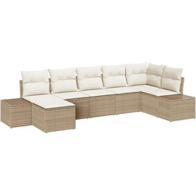 vidaXL 7-Teiliges Garten-Sofaset mit Kissen in Beige aus Poly Rattan 3355820 vidaXL 7-Teiliges Garten-Sofaset mit Kissen in Beige aus Poly Rattan 3355820