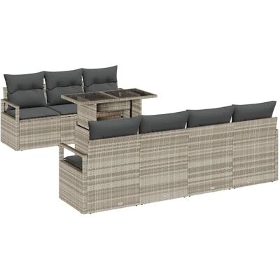 vidaXL Gartensofa-set mit Speicher 8-Tlg Hellgrau Poly-Rattan 3348768 vidaXL Gartensofa-set mit Speicher 8-Tlg Hellgrau Poly-Rattan 3348768