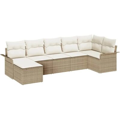 vidaXL Garten-Sofa-Set mit Kissen mit Speicher 7-Tlg Beige Poly Rattan 3354120 vidaXL Garten-Sofa-Set mit Kissen mit Speicher 7-Tlg Beige Poly Rattan 3354120
