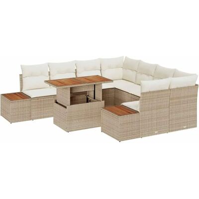 vidaXL 9-Teiliges Garten-Sofa-Set mit Kissen in Beige aus Poly Rattan 3358795 vidaXL 9-Teiliges Garten-Sofa-Set mit Kissen in Beige aus Poly Rattan 3358795