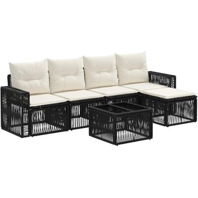 vidaXL Gartensofa-Set 6-Tlg Schwarz und Cremeweiß Poly-Rattan 3435112 vidaXL Gartensofa-Set 6-Tlg Schwarz und Cremeweiß Poly-Rattan 3435112