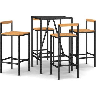 vidaXL Gartenterrassenset Schwarz Poly Rattan & Massivholz - Gartenbar-Set vidaXL Gartenterrassenset Schwarz Poly Rattan & Massivholz - Gartenbar-Set