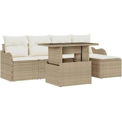 vidaXL Garten-Sofa-Set mit Kissen 6-Tlg Beige Poly Rattan 3348447 vidaXL Garten-Sofa-Set mit Kissen 6-Tlg Beige Poly Rattan 3348447