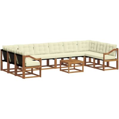 vidaXL Outdoor-Sofagarnitur mit Kissen 11-Tlg Natur und Creme 3369129 vidaXL Outdoor-Sofagarnitur mit Kissen 11-Tlg Natur und Creme 3369129