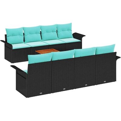 vidaXL Gartensofa-set 9 Stk Schwarz und Türkis Poly-Rattan 3355974 vidaXL Gartensofa-set 9 Stk Schwarz und Türkis Poly-Rattan 3355974