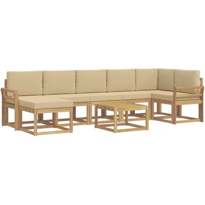 vidaXL Outdoor-Sofagarnitur mit Kissen 8-Tlg Weiß und Beige Polyester 3387982 vidaXL Outdoor-Sofagarnitur mit Kissen 8-Tlg Weiß und Beige Polyester 3387982