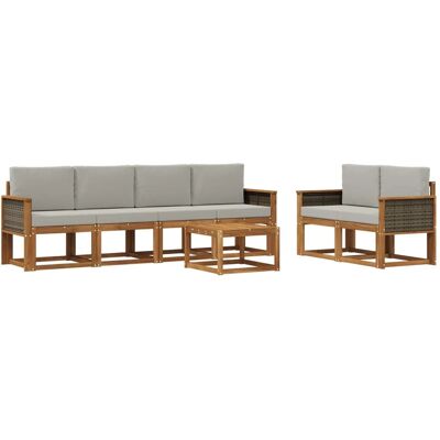 vidaXL Outdoor-Sofagarnitur mit Kissen 6 Stk Natur und Hellgrau 3385007 vidaXL Outdoor-Sofagarnitur mit Kissen 6 Stk Natur und Hellgrau 3385007