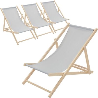 ECD Germany Liegestuhl 4Er Set Klappbar Hellgrau aus Holz ECD Germany Liegestuhl 4Er Set Klappbar Hellgrau aus Holz