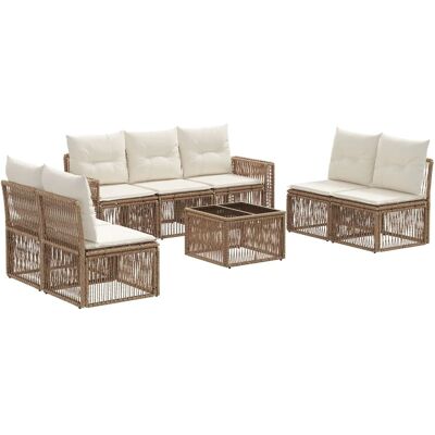 vidaXL Gartensofa-Set 8-Tlg Beige und Cremeweiß Poly-Rattan 3435096 vidaXL Gartensofa-Set 8-Tlg Beige und Cremeweiß Poly-Rattan 3435096