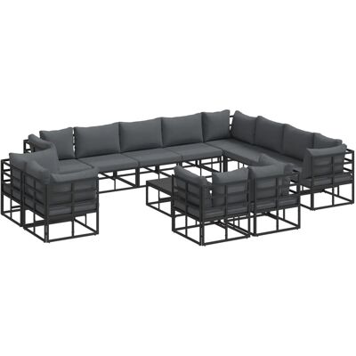 vidaXL Garten-Sofa-Set mit Kissen 13-Tlg Schwarz Aluminium 3378935 vidaXL Garten-Sofa-Set mit Kissen 13-Tlg Schwarz Aluminium 3378935
