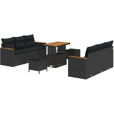 vidaXL Garten-Sofa-Set mit Kissen 9-Tlg Schwarz Poly Rattan 3362999 vidaXL Garten-Sofa-Set mit Kissen 9-Tlg Schwarz Poly Rattan 3362999