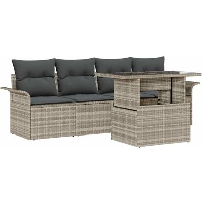 vidaXL 5-Teiliges Garten-Sofa-Set mit Kissen in Hellgrau Polyrattan 3348188 vidaXL 5-Teiliges Garten-Sofa-Set mit Kissen in Hellgrau Polyrattan 3348188