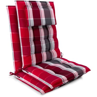 Beautissu 2er Set Sun-HL Hochlehner Auflage 120x50x8cm Rot-Gestreift Beautissu 2er Set Sun-HL Hochlehner Auflage 120x50x8cm Rot-Gestreift