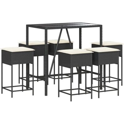 vidaXL 7-Tlg Gartenbar-Set mit Kissen Schwarz Poly Rattan 3261467 vidaXL 7-Tlg Gartenbar-Set mit Kissen Schwarz Poly Rattan 3261467