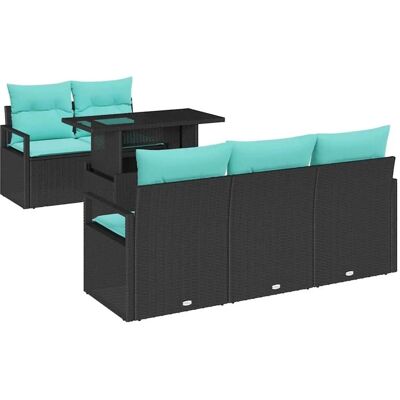 vidaXL Gartensofa-Set mit Speicher 6-Tlg Schwarz und Blau Poly-Rattan 3348742 vidaXL Gartensofa-Set mit Speicher 6-Tlg Schwarz und Blau Poly-Rattan 3348742