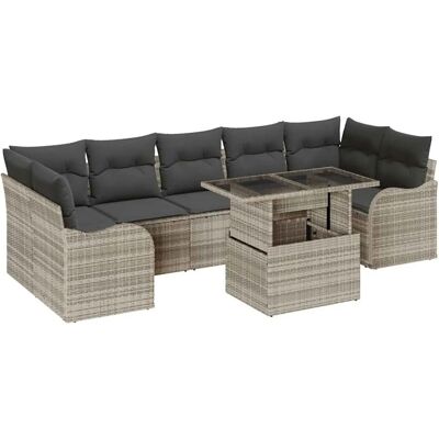 vidaXL 8-Teiliges Garten Sofa Set mit Kissen Hellgrau Poly Rattan 3348418 vidaXL 8-Teiliges Garten Sofa Set mit Kissen Hellgrau Poly Rattan 3348418