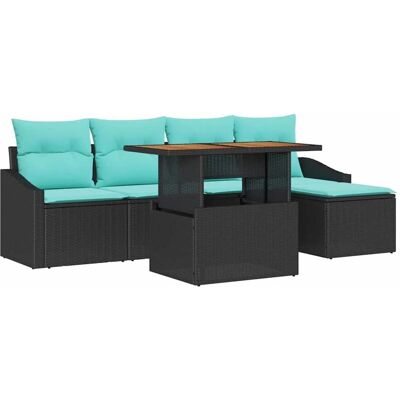 vidaXL Garten Essgruppe mit Kissen 6-Tlg Schwarz und Teal 3349829 vidaXL Garten Essgruppe mit Kissen 6-Tlg Schwarz und Teal 3349829