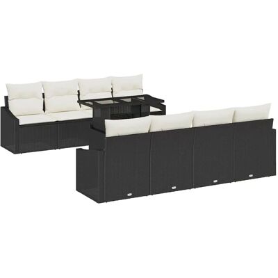 vidaXL 7-Teiliges Gartensofa-Set mit Kissen in Schwarz aus Poly Rattan 3357700 vidaXL 7-Teiliges Gartensofa-Set mit Kissen in Schwarz aus Poly Rattan 3357700
