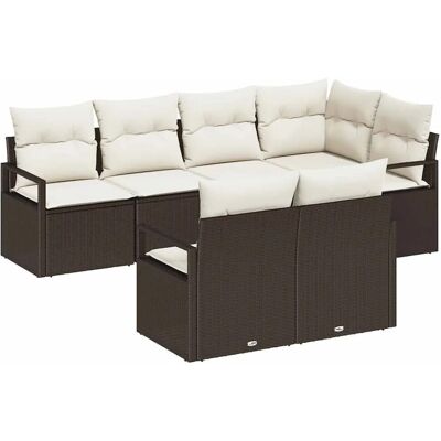 vidaXL Gartensofa-set mit Kissen 7-Tlg Braun und Weiß Poly-Rattan 3355087 vidaXL Gartensofa-set mit Kissen 7-Tlg Braun und Weiß Poly-Rattan 3355087