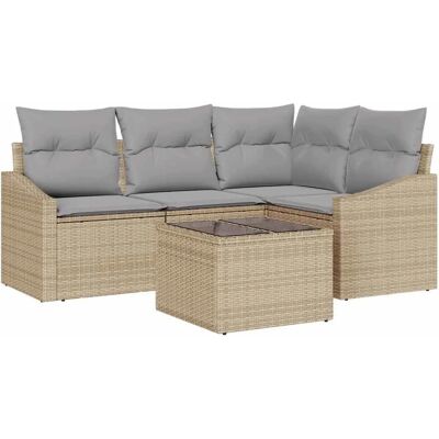 vidaXL Gartensofa-Set mit Kissen 5 Stk Beige und Hellgrau Poly-Rattan 3355379 vidaXL Gartensofa-Set mit Kissen 5 Stk Beige und Hellgrau Poly-Rattan 3355379