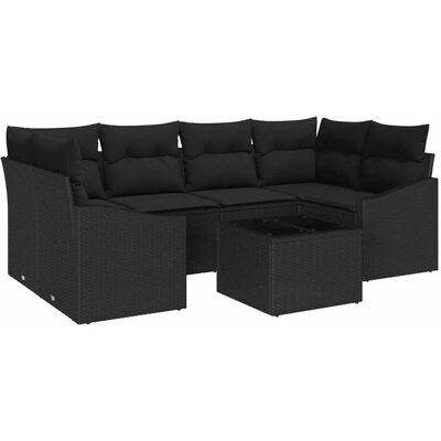 VidaXL Gartensofasatz 7-tlg Schwarz Polyrattan VidaXL Gartensofasatz 7-tlg Schwarz Polyrattan