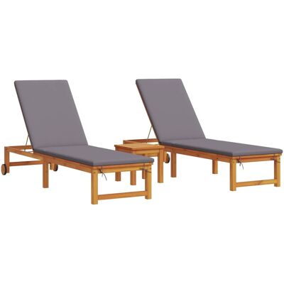 vidaXL Sonnenliegen 2 Stk mit Tisch und Kissen Massivholz Akazie 3333835 vidaXL Sonnenliegen 2 Stk mit Tisch und Kissen Massivholz Akazie 3333835