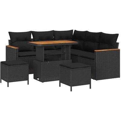 vidaXL 8-Teiliges Gartensofa-Set mit Kissen in Schwarz aus Poly Rattan und Akazie 3363044 vidaXL 8-Teiliges Gartensofa-Set mit Kissen in Schwarz aus Poly Rattan und Akazie 3363044