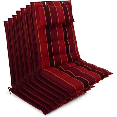 Beautissu 7er Set Sun-HL Hochlehner Auflage 120x50x8cm Rot-Anthrazit-Gestreift Beautissu 7er Set Sun-HL Hochlehner Auflage 120x50x8cm Rot-Anthrazit-Gestreift