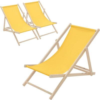 ECD Germany Liegestuhl 3Er Set Klappbar Gelb aus Holz ECD Germany Liegestuhl 3Er Set Klappbar Gelb aus Holz
