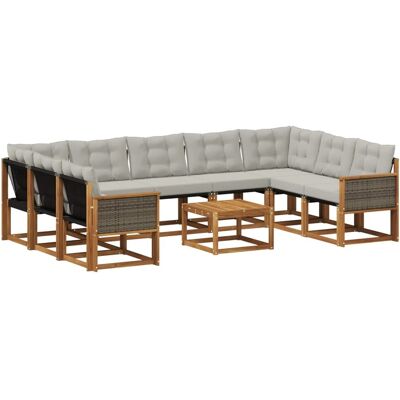 vidaXL Outdoor-Sofagarnitur mit Kissen 10 Stk Natur und Hellgrau 3382219 vidaXL Outdoor-Sofagarnitur mit Kissen 10 Stk Natur und Hellgrau 3382219