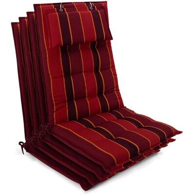 Beautissu 4er Set Sun-HL Hochlehner Auflage 120x50x8cm Rot-Anthrazit-Gestreift Beautissu 4er Set Sun-HL Hochlehner Auflage 120x50x8cm Rot-Anthrazit-Gestreift