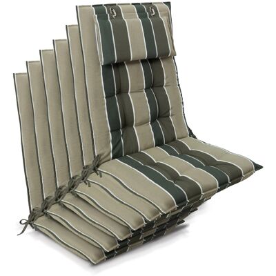 Beautissu 6er Set Sun-HL Hochlehner Auflage 120x50x8cm Grün-Gestreift Beautissu 6er Set Sun-HL Hochlehner Auflage 120x50x8cm Grün-Gestreift