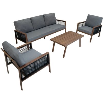 Jardi 4-Teilige Aluminium-Sofagarnitur mit Schwarzer Rattan-Aufbewahrungsbox Holz Jardi 4-Teilige Aluminium-Sofagarnitur mit Schwarzer Rattan-Aufbewahrungsbox Holz