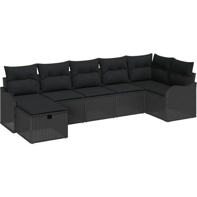 vidaXL Sofa Set mit Kissen mit Speicher 7 Stk Schwarz Poly-Rattan 3359002 vidaXL Sofa Set mit Kissen mit Speicher 7 Stk Schwarz Poly-Rattan 3359002
