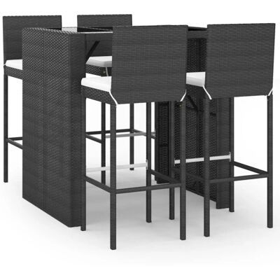 vidaXL 5-Tlg Gartenbar-Set mit Kissen Schwarz Poly Rattan 3187625 vidaXL 5-Tlg Gartenbar-Set mit Kissen Schwarz Poly Rattan 3187625