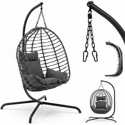 Sekey Hängesessel mit Gestell Hängekorb Rattan Klappbar Hängestuhl Schaukel mit Kissen bis 150 kg Belastbar für Garten Balkon sowie Indoor Outdoor Sekey Hängesessel mit Gestell Hängekorb Rattan Klappbar Hängestuhl Schaukel mit Kissen bis 150 kg Belastbar für Garten Balkon sowie Indoor Outdoor