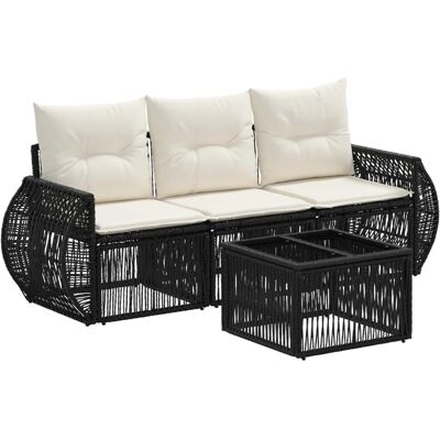 vidaXL Gartensofa-Set 4-Tlg Schwarz und Cremeweiß Poly-Rattan 3435337 vidaXL Gartensofa-Set 4-Tlg Schwarz und Cremeweiß Poly-Rattan 3435337