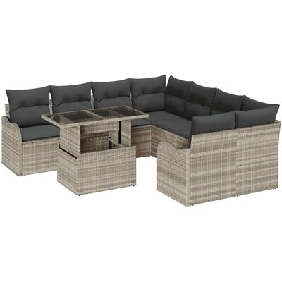 vidaXL 9-Teiliges Garten-Sofa-Set mit Kissen in Hellgrau Poly Rattan 3348438 vidaXL 9-Teiliges Garten-Sofa-Set mit Kissen in Hellgrau Poly Rattan 3348438