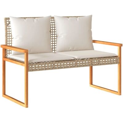 furnicato Gartenbank mit Kissen Beige Poly Rattan Akazienholz furnicato Gartenbank mit Kissen Beige Poly Rattan Akazienholz