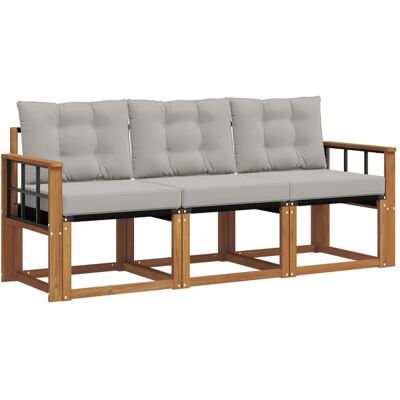 vidaXL Outdoor-Sofagarnitur mit Kissen 3-Tlg Natur und Hellgrau 3368358 vidaXL Outdoor-Sofagarnitur mit Kissen 3-Tlg Natur und Hellgrau 3368358