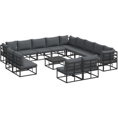 vidaXL Garten-Sofa-Set mit Kissen 14-Tlg Schwarz Aluminium 3378931 vidaXL Garten-Sofa-Set mit Kissen 14-Tlg Schwarz Aluminium 3378931