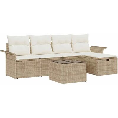 vidaXL Gartensofa-set mit Kissen 6-Tlg Beige und Creme Poly-Rattan 3358870 vidaXL Gartensofa-set mit Kissen 6-Tlg Beige und Creme Poly-Rattan 3358870