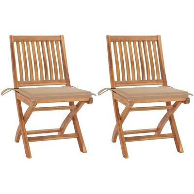 vidaXL Gartenstühle 2 Stk mit Beige Kissen Teak Massivholz 3062436 vidaXL Gartenstühle 2 Stk mit Beige Kissen Teak Massivholz 3062436