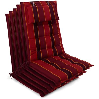 Beautissu 5er Set Sun-HL Hochlehner Auflage 120x50x8cm Rot-Anthrazit-Gestreift Beautissu 5er Set Sun-HL Hochlehner Auflage 120x50x8cm Rot-Anthrazit-Gestreift